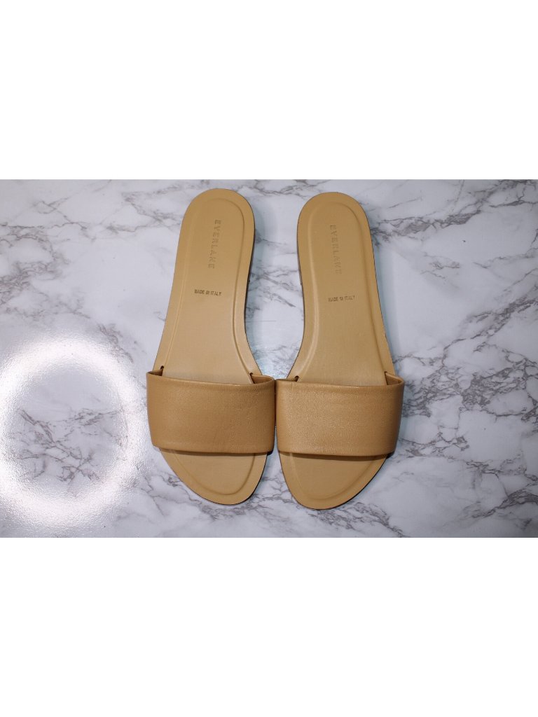 Everlane Womens The Leather Slide Nude Flat Sandal Sz 10.5